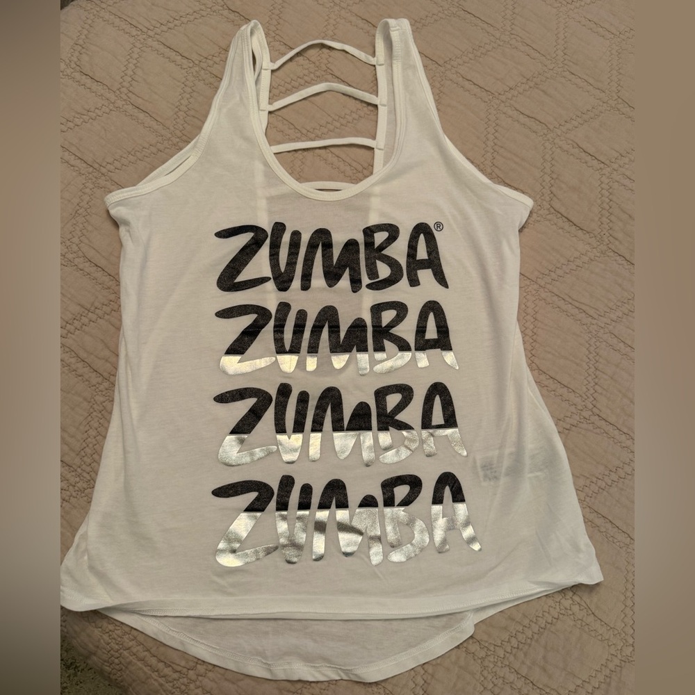 Zumba Fitness White and Silver Tank Top
